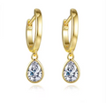 Gold Bezel-Set Pear Solitaire Drop Hoop Earrings