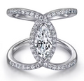 White Gold X-Shape Cross-Over Marquise Halo Cocktails Ring