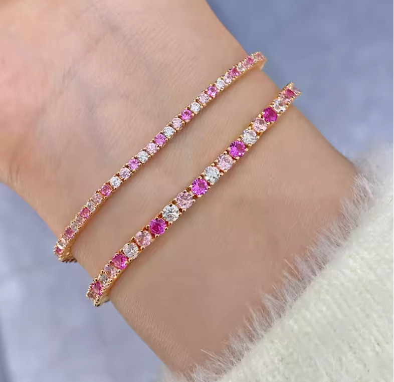 Ombré Pink and White Sapphire Gold Tennis Bracelet