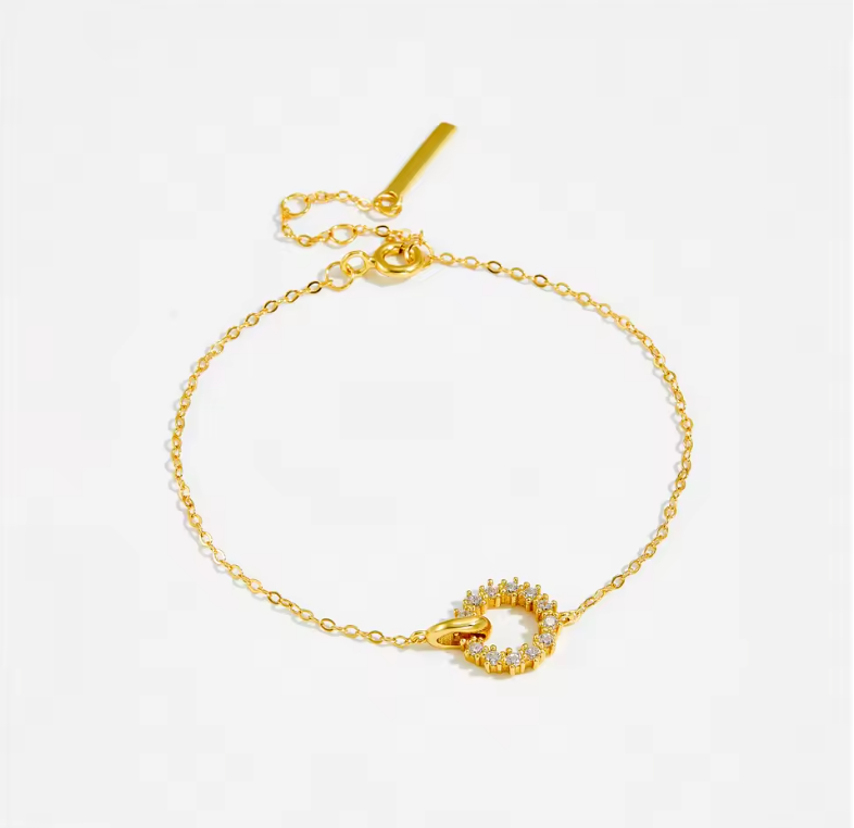 Gold Interlocking Crystal Halo Circle Chain Bracelet