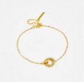 Gold Interlocking Crystal Halo Circle Chain Bracelet